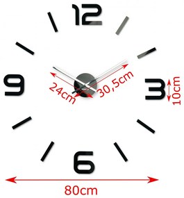 Ceas de perete negru cu lipire, 80 cm Roșu