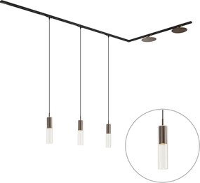 Modern railsysteem zwart met 3 hanglampen en 2 plafondlampen brons 1-fase - Iconic Lloyd Pulley