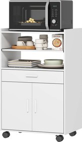 HOMCOM Dulap pentru cuptor cu microunde, raft, dulap cu uși duble, sertar, role, Alb | Aosom Romania