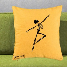 Perna Decorativa Schelet Dansator Silueta Neagra Halloween, 40x40 cm, Galben, Husa Detasabila, Perna Inclusa, BEKZ®