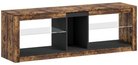 HOMCOM Mobilier TV cu lumină LED și telecomandă, rafturi și compartimente deschise, 140x35x47cm, maro | Aosom Romania