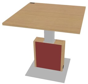 Masă de conferință reglabilă Verno+ S 120 x 120 cm, stejar deschis / roșu