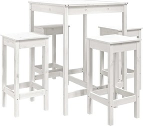 vidaXL Set mobilier de bar pentru grădină, 5 piese,alb, lemn masiv pin