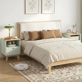 HOMCOM Set de 2 noptiere, noptiere cu sertar și compartiment deschis, 40 x 40 x 55 cm, stejar și verde deschis | Aosom Romania