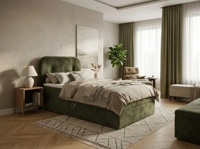 Pat tapitat boxspring FORENA 90x200 cm verde inchis Saltea: Saltea cu arcuri Bonell