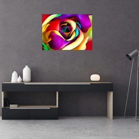 Tablou pe sticlă - Trandafir colorat (70x50 cm)