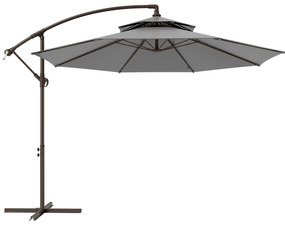 Outsunny Umbrelă Ampelschirm Ø2,67 x 2,45 m Cu Manivelă și Acoperiș Dublu Bază în Formă de Cruce Oțel Protecție Solară Poliester Oțel Gri deschis | Aosom Romania