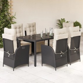 3213318 vidaXL Set mobilier de grădină cu perne, 7 piese, negru, poliratan