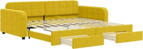 vidaXL Pat de zi cu extensie și sertare, galben, 100x200 cm, catifea