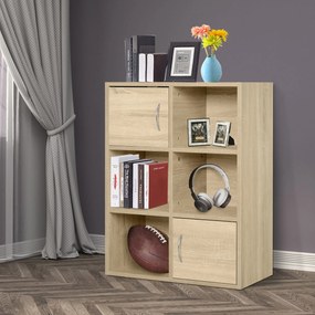 Biblioteca HOMCOM cu 3 Rafturi , 4 Compartimente si 2 Usi Basculante din Lemn Natural 61.5x29.5x80cm | Aosom Romania