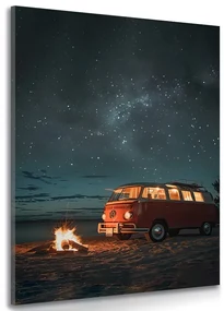 Tablou foc de tabără pe plajă sub cerul nopții - Volkswagen T1