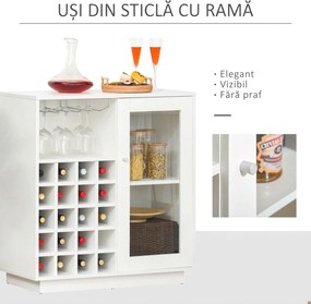 HOMCOM Dulap pentru Sticle cu Suport pentru Pahare și Sticle de Vin, 80x36x85 cm, Alb | Aosom Romania