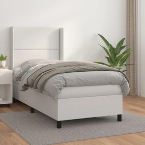 3132424 vidaXL Pat box spring cu saltea, alb, 100x200 cm, piele ecologică