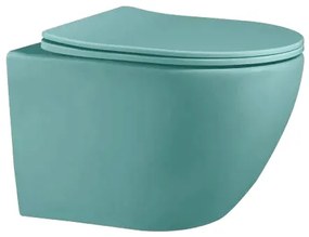 Set vas wc rimless suspendat, semirotund, Foglia Oslo si capac softclose verde turcoaz mat Verde turcoaz mat