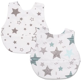 Set 2 bavete impermebile din bumbac cu buzunar Kidizi Galaxy Mint Stars, 6-36 luni, verso frotir, strat impermeabil mijloc