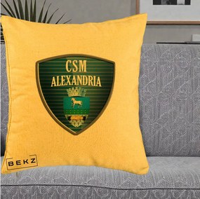 Perna Personalizata CSM Alexandria Fotbal, 40x40 cm, Galben, Husa Detasabila, Perna Inclusa, BEKZ®