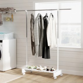 HOMCOM Uscător Vertical Extensibil cu Roți și Raft pentru Încălțăminte Alb | Aosom Romania
