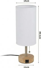 Brilagi - Lampă de masă TABLON cu port USB 1xE27/25W/230V stejar/bej/alb