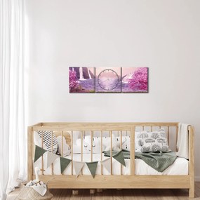 Tablou cu pomi roz cu lac (cu ceas) (90x30 cm)