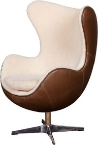 Fotoliu lounge premium din piele integrală superioară și lână naturală, „Tenzing”