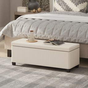 HOMCOM Bancă de Depozitare de 84L, din Țesătură cu Efect de Catifea și Oțel, 112x42x40 cm, Bej | Aosom Romania