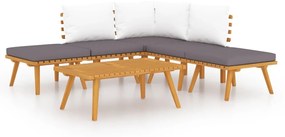 Set mobilier de gradina, 6 piese, lemn masiv de acacia colt + 2x mijloc + 2x suport pentru picioare + masa, 1