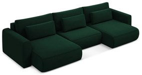 Colțar verde extensibil/cu spațiu de depozitare cu tapițerie din catifea (în formă de "U") Kapua – Makamii