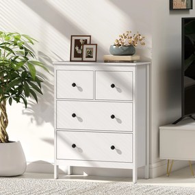 HOMCOM Comodă cu 4 Sertare pentru Dormitor din Lemn 74x35x97 cm Alb | Aosom Romania