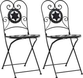 vidaXL Scaune de bistro pliabile, 2 buc., negru și alb, ceramică