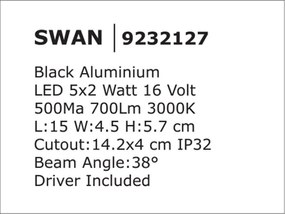 Corp incastrabil tavan fals cu 5 spoturi LED SWAN negru NVL-9232127