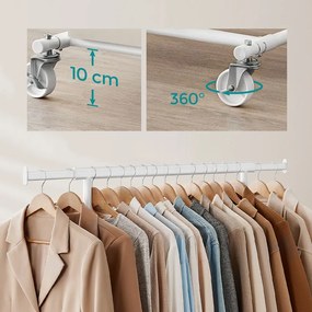 Suport pentru haine reglabil pe înălțime cu roți, alb