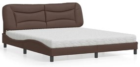 vidaXL Pat cu saltea, maro, 180x200 cm, piele ecologică