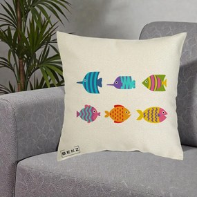 Perna Decorativa Pesti Colorati Cartoon, 40x40 cm, Ecru, Husa Detasabila, Perna Inclusa, BEKZ®