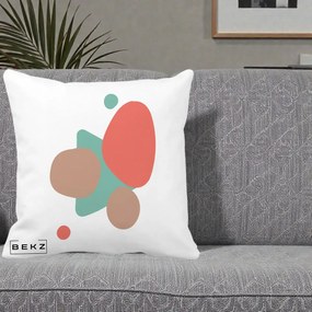 Perna Decorativa Abstract Forme Coral Turcoaz, 40x40 cm, Alba Mata, Husa Detasabila, Perna Inclusa, BEKZ®