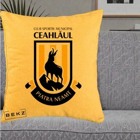 Perna Personalizata CSM Ceahlaul Piatra Neamt Fotbal, 40x40 cm, Galben, Husa Detasabila, Perna Inclusa, BEKZ®