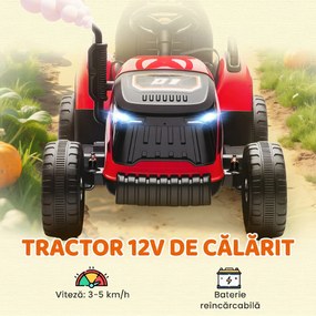 AIYAPLAY 2 în 1 Tractor Electric pentru Copii 3-8 Ani cu Remorcă Detașabilă, Telecomandă, Muzică, Lumini, Roșu | Aosom Romania
