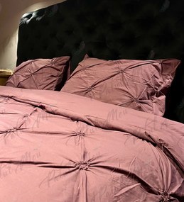 Lenjerie de pat uni cu pliuri, tesatura tip finet, pat 2 persoane, 6 piese, violet inchis, FNJS-36