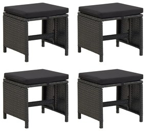 vidaXL Taburete de grădină cu perne, 4 buc., negru, poliratan