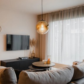 Lampă suspendată Art Deco neagră cu sticlă aurie 33 cm - Pallon