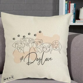 Perna Personalizata Dog Love Linie Minimalista, 40x40 cm, Ecru, Husa Detasabila, Perna Inclusa, BEKZ®