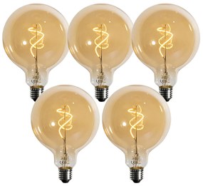Set de 5 becuri LED E27 dimabile cu filament spiralat auriu G125 4W 270 lm 2200K