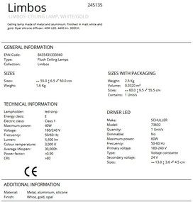Lustra LED aplicata design modern circular Limbos alb/auriu