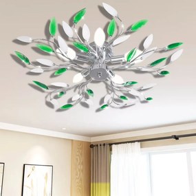 vidaXL Lampă plafon cu frunze din cristal acrilic, alb cu verde, 5 becuri e14