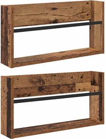 vidaXL Raft pentru reviste cu raft 2 pcs Lemn vechi 60 x 12 x 30 cm