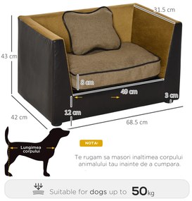 Canapele pentru Câini și Pisici PawHut din Piele sintetică cu Perne 68.5x42x43cm | AOSOM RO