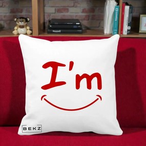 Perna Decorativa I'm Happy Smile, 40x40 cm, Alba Mata, Husa Detasabila, Perna Inclusa, BEKZ®