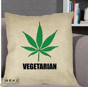 Perna Decorativa Vegetarian cu Frunza, 40x40 cm, Crem, Husa Detasabila, Perna Inclusa, BEKZ®