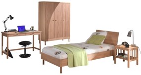 Set Complet Mobilier Camera Copii Forrest Oak, Pat 90x200 cm, Dulap cu 3 Uși, Noptieră și Birou, din Lemn de Stejar, Natur – Vipack