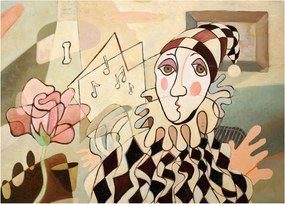 Tablou - Cubismul - arlechin și trandafir (70x50 cm)