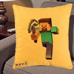 Perna Personalizata Minecraft Steve, 40x40 cm, Galben, Husa Detasabila, Perna Inclusa, BEKZ®